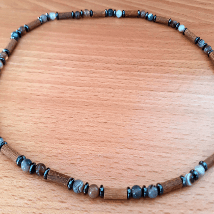 Collier noisetier et agate du Botsawana - Avellana Bijoux Nature