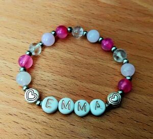 Bracelet prénom coeur quartz rose cristal de roche et agate rose
